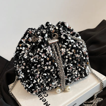 Sequin Chain Drawstring Bucket Bag