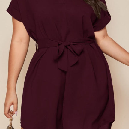 Plus Size Notched Tie Waist Mini Dress