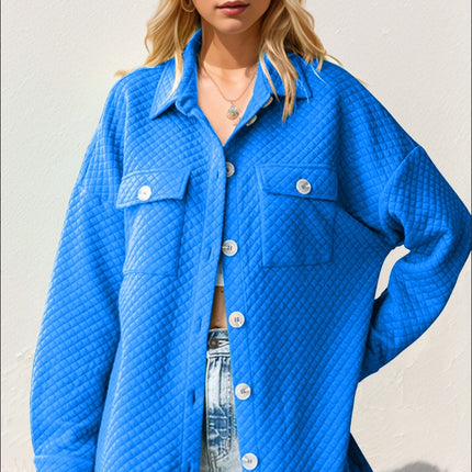 Double Take Full Size Textured Button Up Drop Shoulder Shacket