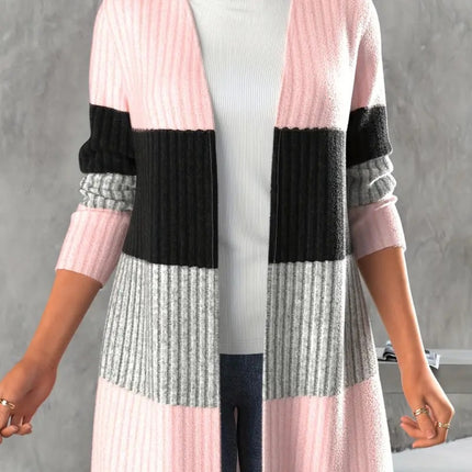 Color Block Open Front Long Sleeve Cardigan