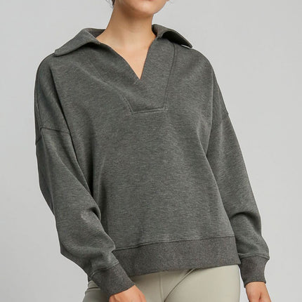 Umgee Johnny Collar Dropped Shoulder Sweatshirt