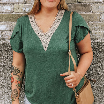 Plus Size V-Neck Petal Sleeve Blouse