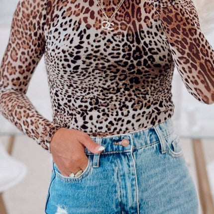 Turtleneck Leopard Long Sleeve Bodysuit