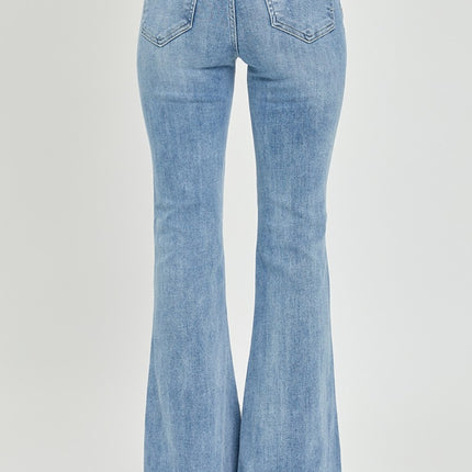 Risen Full Size High Rise Frayed Hem Flare Jeans