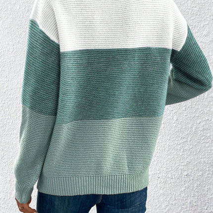 Color Block Drop Shoulder Long Sleeve Sweater