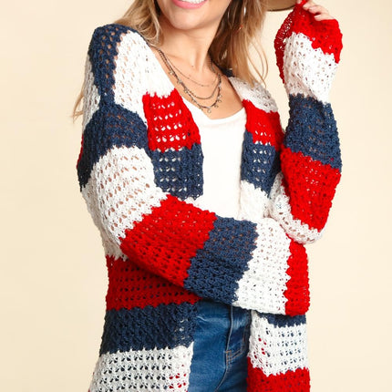 Haptics Full Size Open Front Long Sleeve Stripe Cardigan