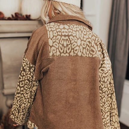 Leopard Button Up Drop Shoulder Jacket