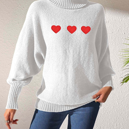 Heart Turtleneck Long Sleeve Sweater