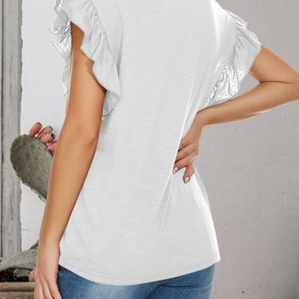 Ruffled Round Neck Cap Sleeve T-Shirt