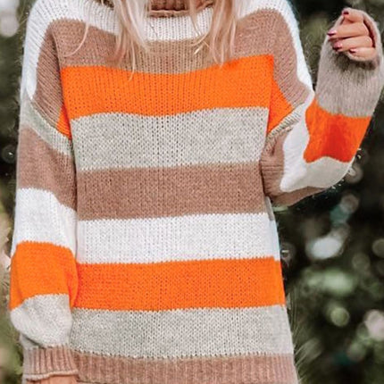 Color Block Drop Shoulder Turtleneck Sweater