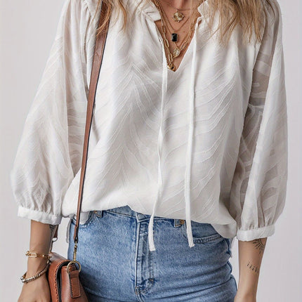 Frill Tie Neck Three-Quarter Sleeve Blouse