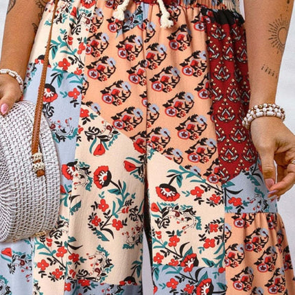Full Size Drawstring Printed Wide Leg Pants