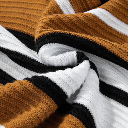 Contrast Stripes V Neck Long Sleeve Sweater