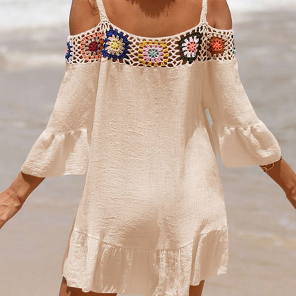 Crochet Cold Shoulder Three-Quarter Sleeve Cover Up