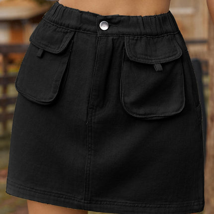 Pocketed Elastic Waist Denim Skirt