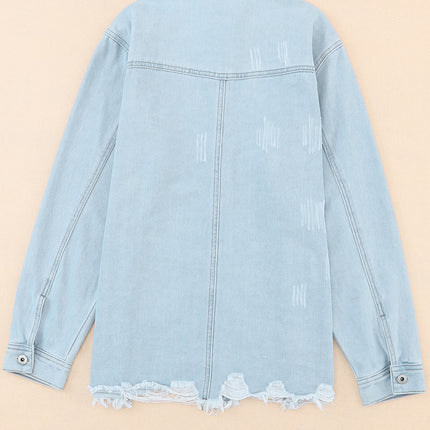 Flap Pocket Raw Hem Denim Jacket