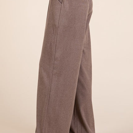 BOMBOM Elastic Waist Wide Leg Pants with Pockets