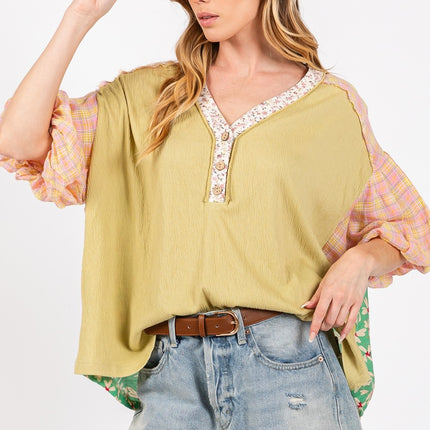 SAGE + FIG Color Block Bubble Sleeve Top