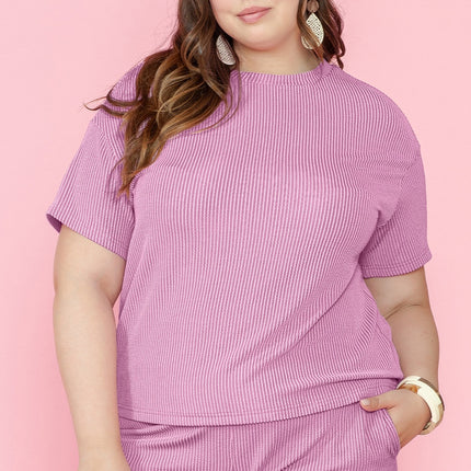 Plus Size Round Neck Short Sleeve Top and Shorts Set