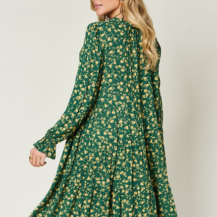 Double Take Full Size Printed Ruffle Hem Long Sleeve Dress