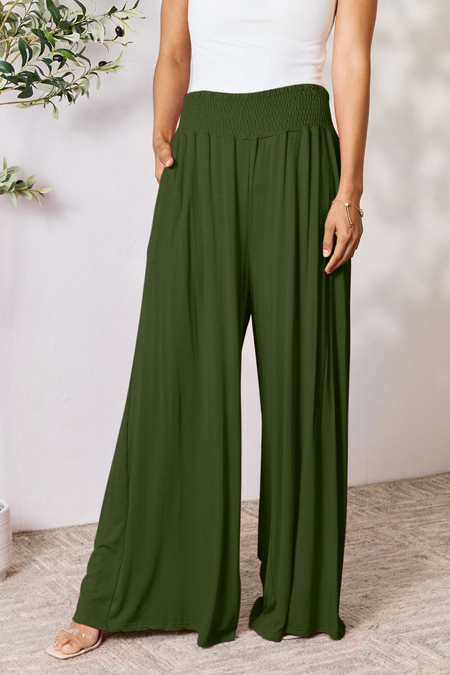Double Take Full Size Smocked Wide Waistband Wide Leg Pants - Vickie Lynn's