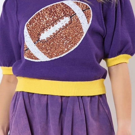 Sequin Football Round Neck Short Sleeve Top