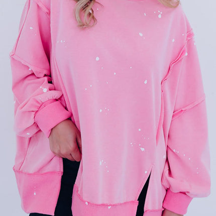 Exposed Seam Splatter Print Round Neck Sweatshirt