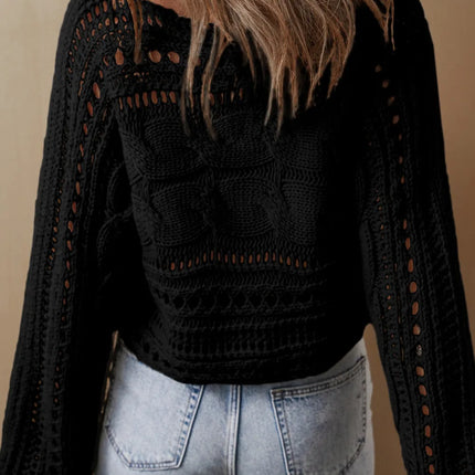 Cable-Knit Openwork Long Sleeve Sweater