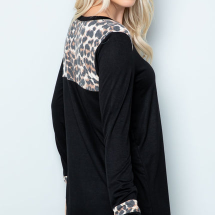 Celeste Full Size Long Sleeve Leopard Spliced T-Shirt