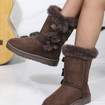 Bow Thermal Faux Fur Suede Boots