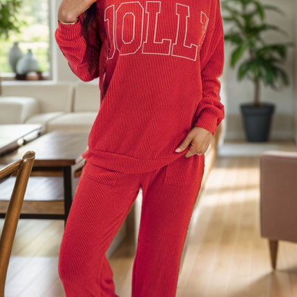 JOLLY Round Neck Long Sleeve Top and Pants Lounge Set