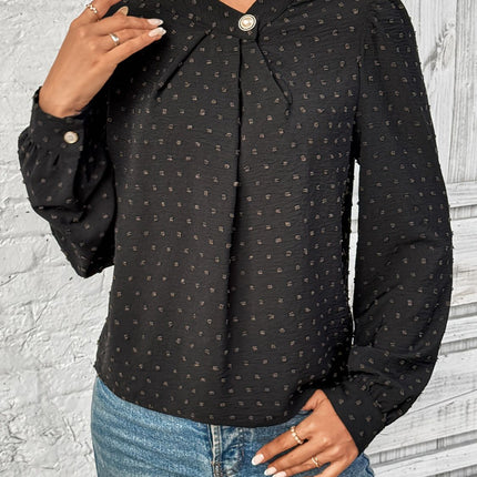 Swiss Dot Mock Neck Long Sleeve Blouse