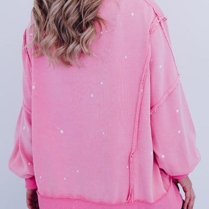 Exposed Seam Splatter Print Round Neck Sweatshirt