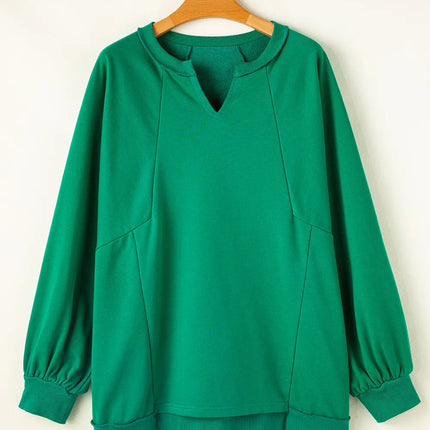 Plus Size Cutout Hem Notched Long Sleeve Sweatshirt