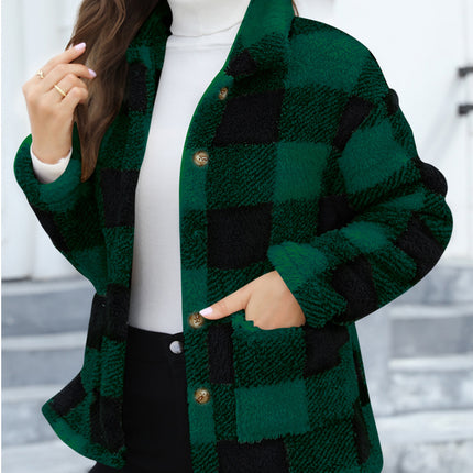 Button Up Drop Shoulder Fuzzy Jacket