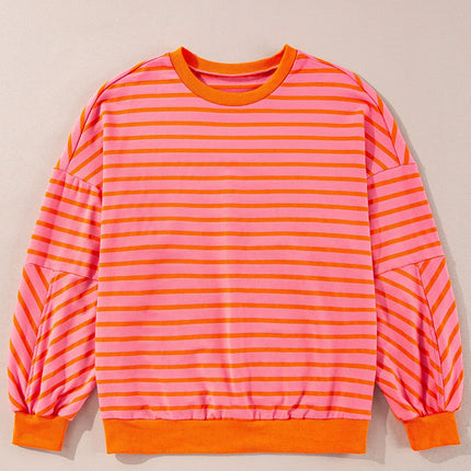 Striped Dropped Shoulder Long Sleeve Sweatshirt - Vickie Lynn's