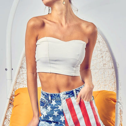 BiBi US Flag Theme Bleached Denim Shorts