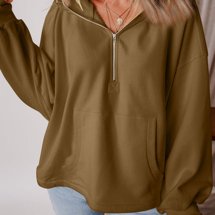 Pocketed Half Zip Dropped Shoulder Hoodie