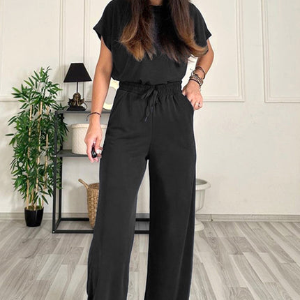 Round Neck Short Sleeve Top and Drawstring Pants Set