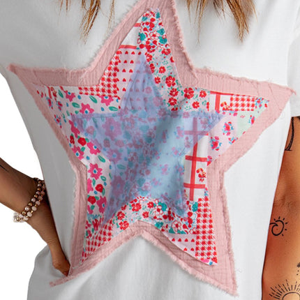 Star Round Neck Short Sleeve T-Shirt