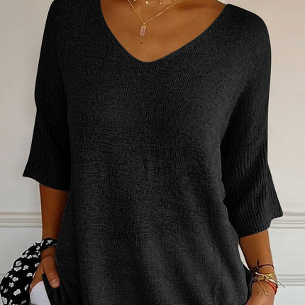 V-Neck Three-Quarter Sleeve Knit Top