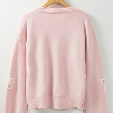 Flower Round Neck Dropped Shoulder Sweater