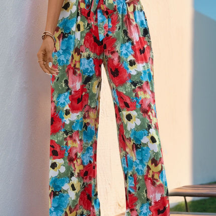 Tied Printed Wide Leg Pants