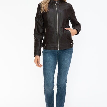 Snobbish Faux Leather Biker Jacket with Side Zip Pockets