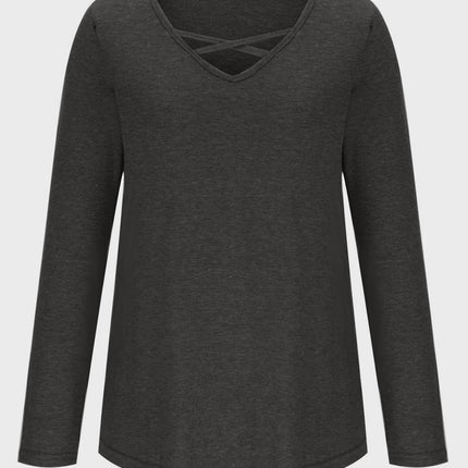 Crisscross V-Neck Long Sleeve T-Shirt