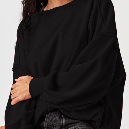 Exposed Seam Round Neck Long Sleeve Sweatshirt