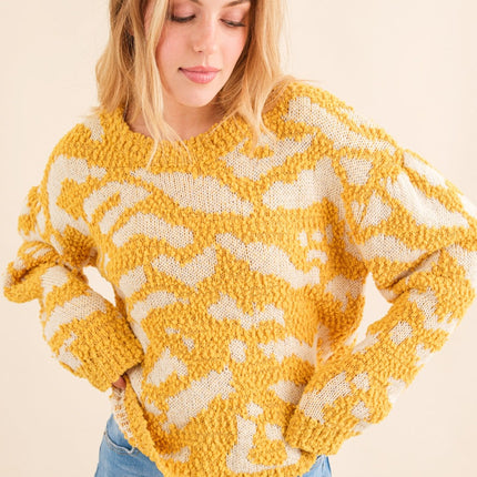 And The Why Full Size Textured Pattern Contrast Sweater