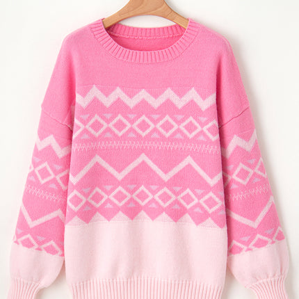 Geometric Drop Shoulder Long Sleeve Sweater