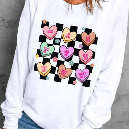 Valentine's Day Checkered Heart Long Sleeve Sweatshirt