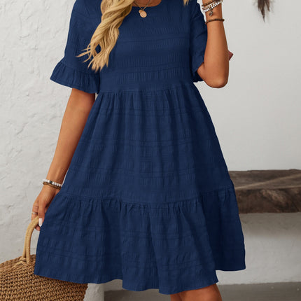 Mandy Ruffled Ruched Round Neck Half Sleeve Dress